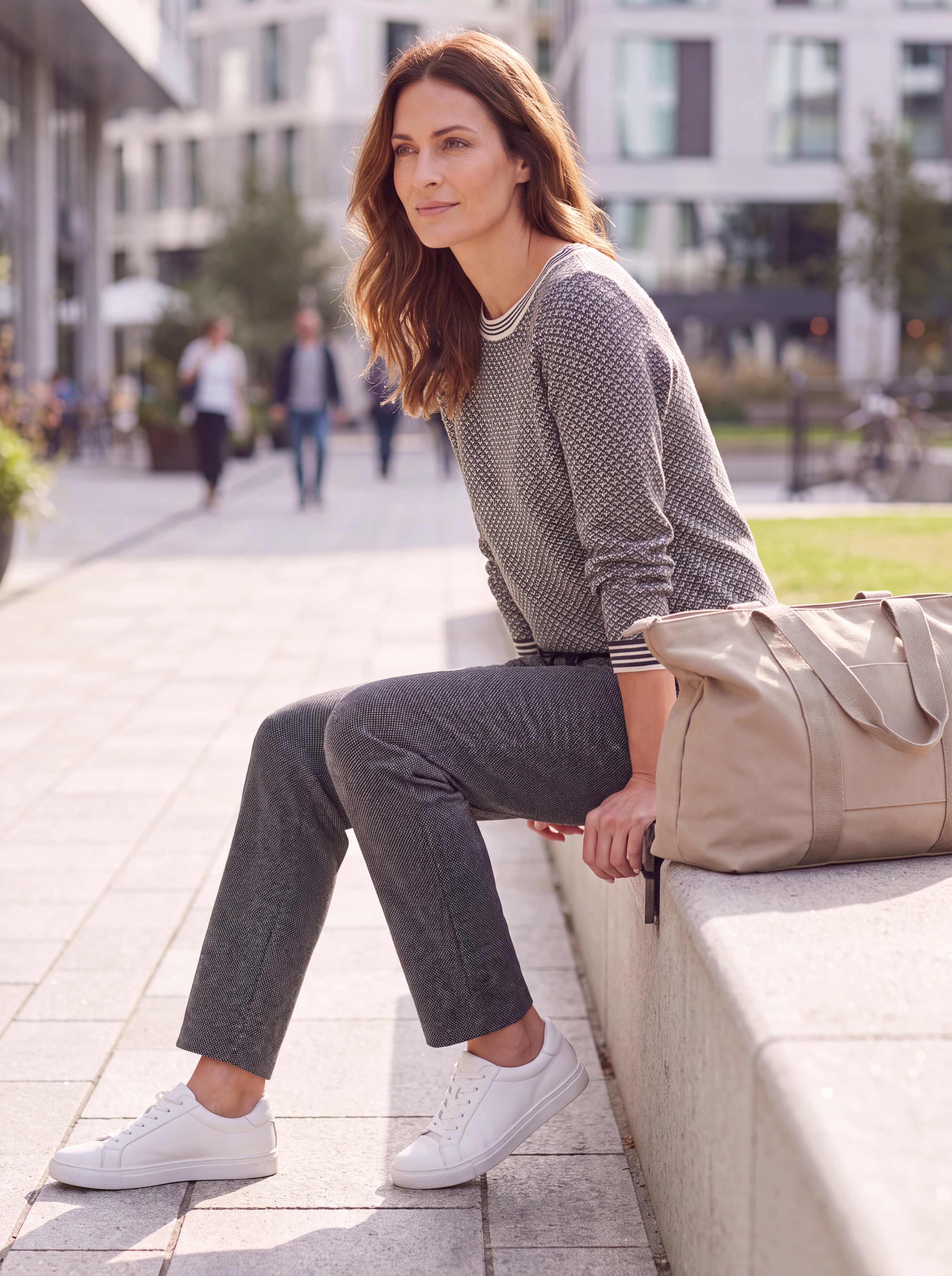 Dámske štruktúrované džersejové nohavice BROADWAY NYC FASHION GREY MELANGE s.WEAR 3